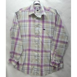 Faconnable Mens Shirt Size Medium Lilac Beige‎ Blue Plaid